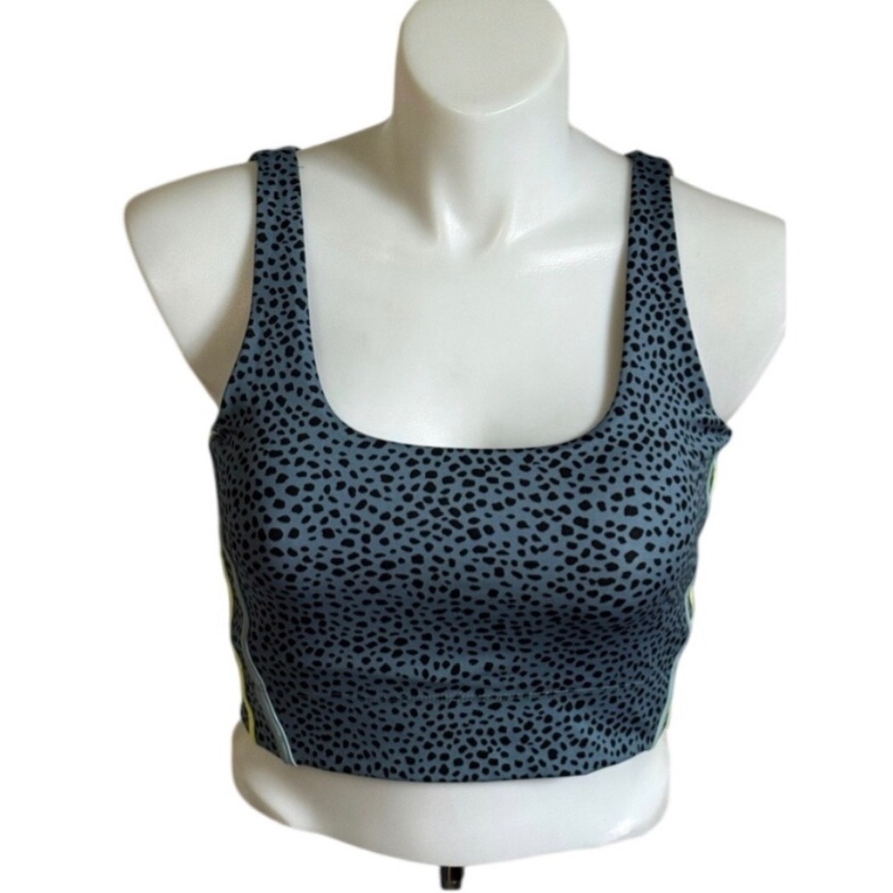 NEW Lou & Grey Form Women Blue Leopard Print Sports Bra Crop Top Large NWT